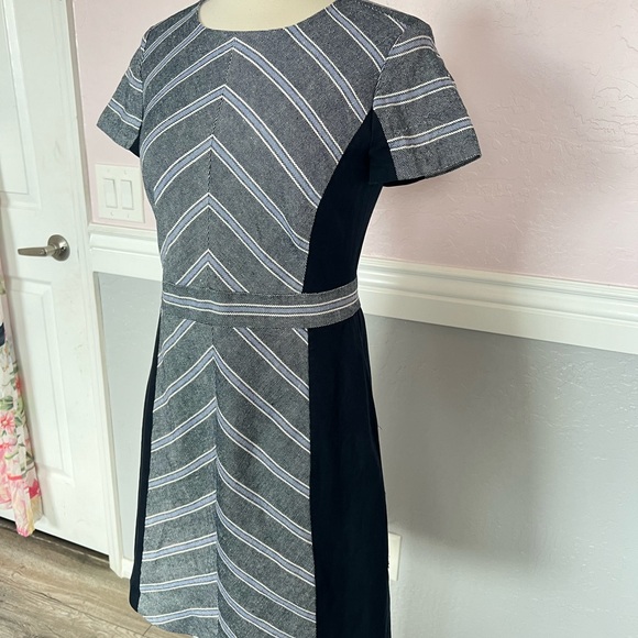 J Crew Womens Linen Striped Patchwork Back Zipped Short Sleeve Dress Blue SZ 6P - Picture 5 of 16